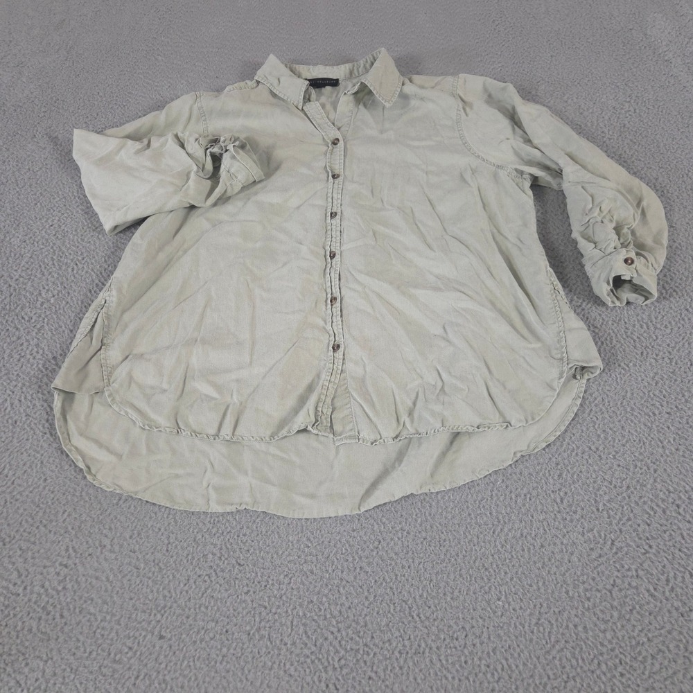 Jane + Delancey Shirt Womens 1X Lyocell Roll Tab Sleeve Button Up Tunic Top